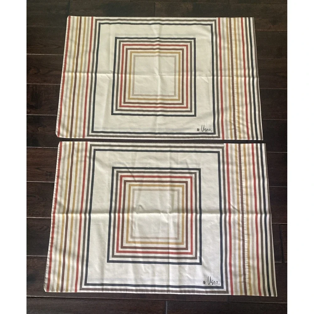 Vintage 1970's Vera Neumann Striped Square Standard Set of Pillowcases MCM